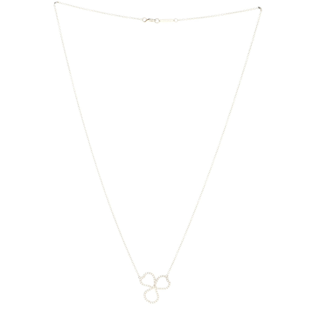 Open Paper Flower Pendant Necklace Platinum and Diamonds Small