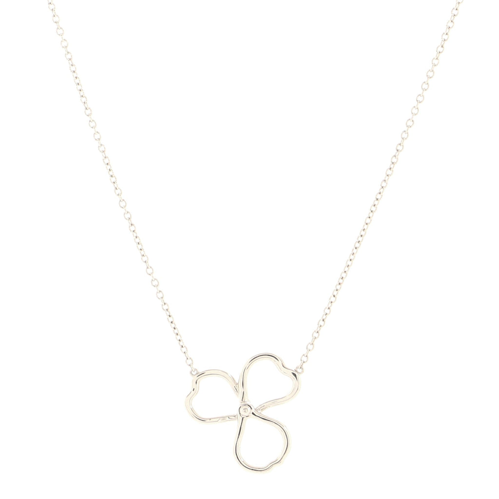 Open Paper Flower Pendant Necklace Platinum and Diamonds Small