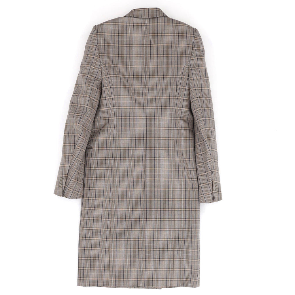 Men's Double Breasted Long Coat Plaid Cotton