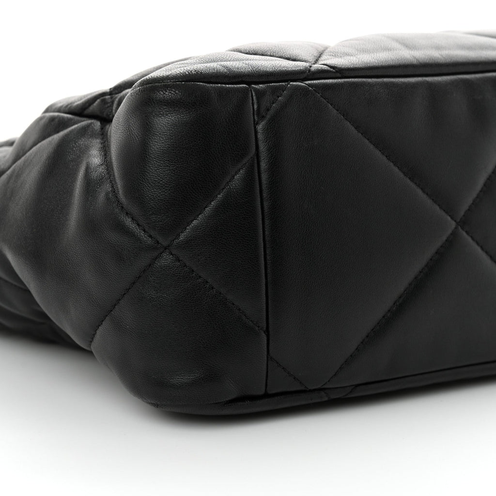 Lambskin Quilted Chanel 19 East West Shopping Bag Black