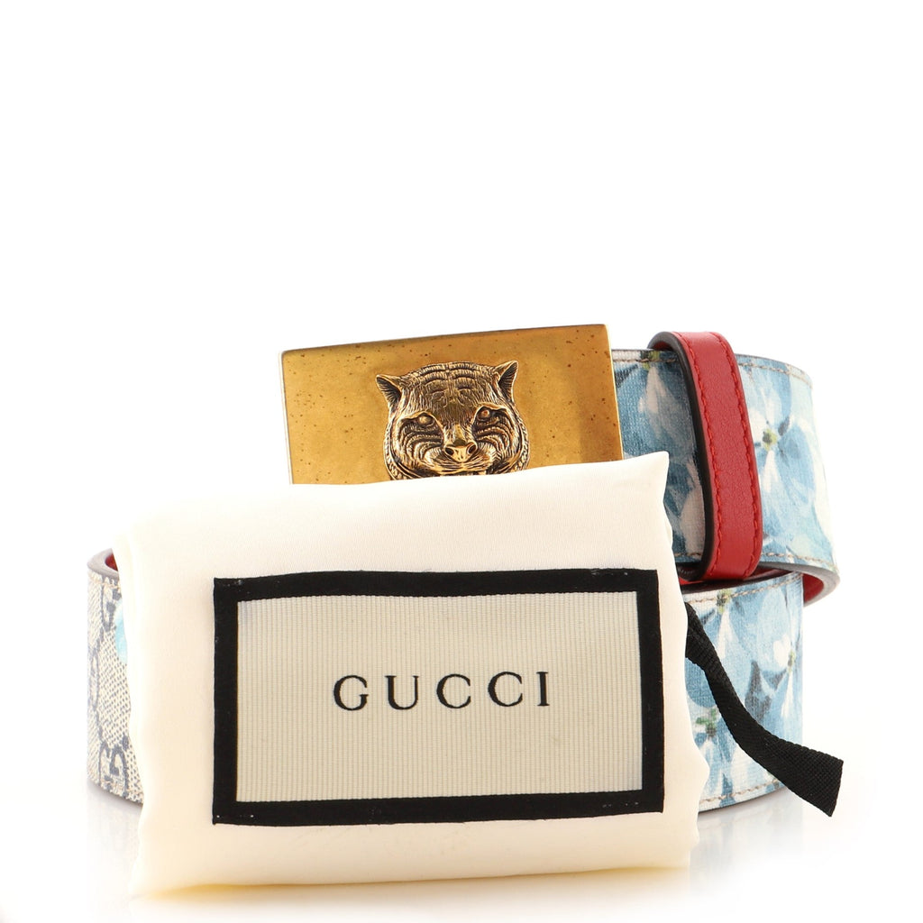 Animalier Plaque Belt Blooms Print GG Coated Canvas Wide 85