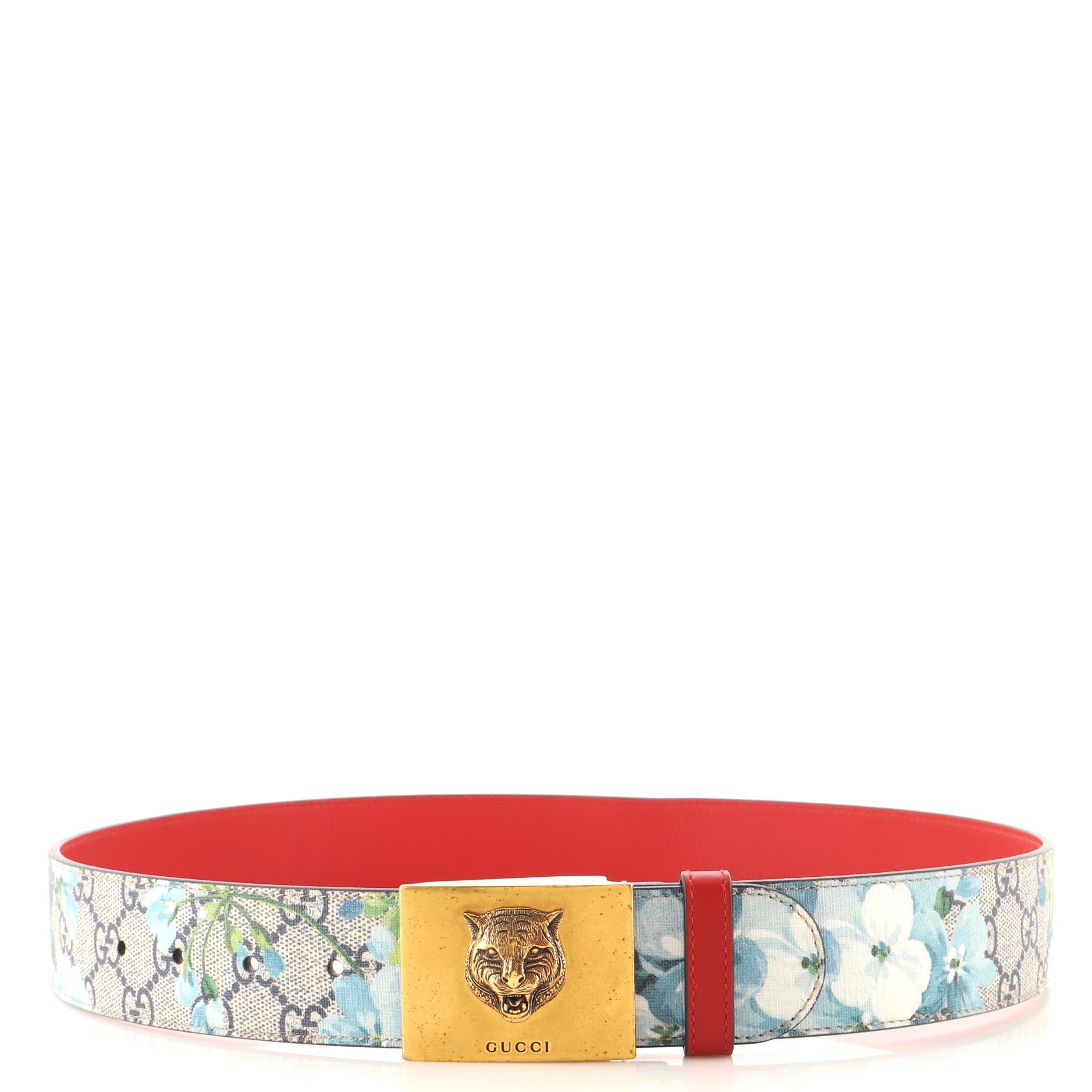 Animalier Plaque Belt Blooms Print GG Coated Canvas Wide 85