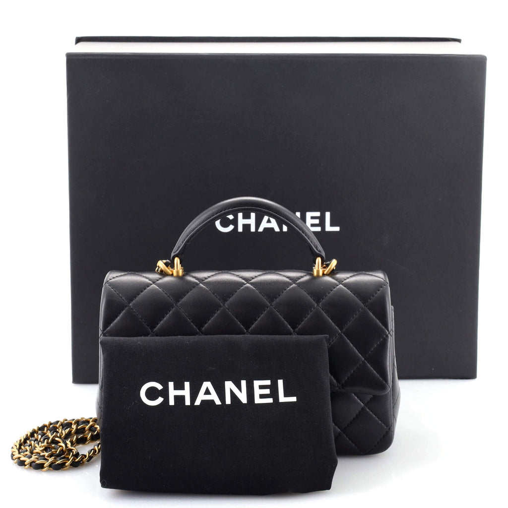 Classic Single Flap Top Handle Bag Quilted Lambskin Mini