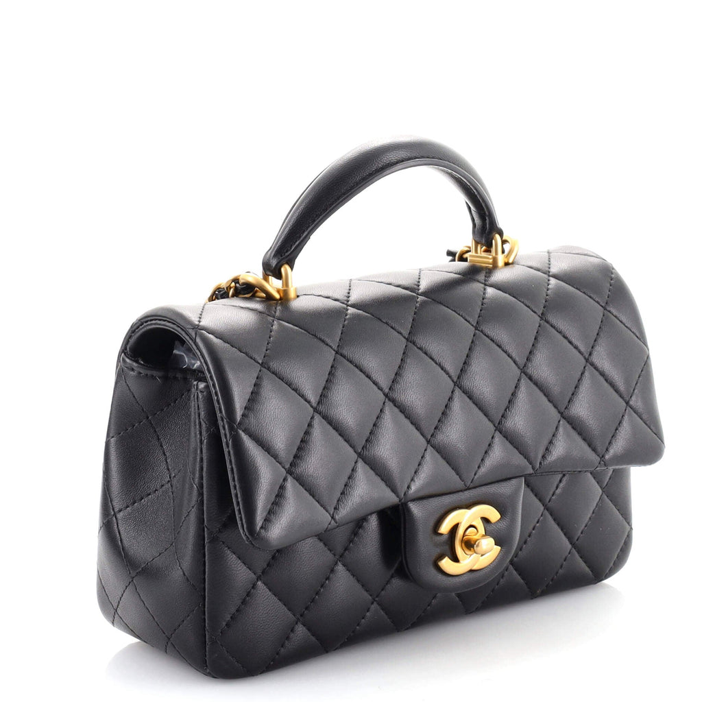 Classic Single Flap Top Handle Bag Quilted Lambskin Mini