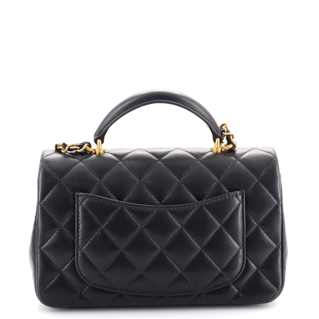 Classic Single Flap Top Handle Bag Quilted Lambskin Mini