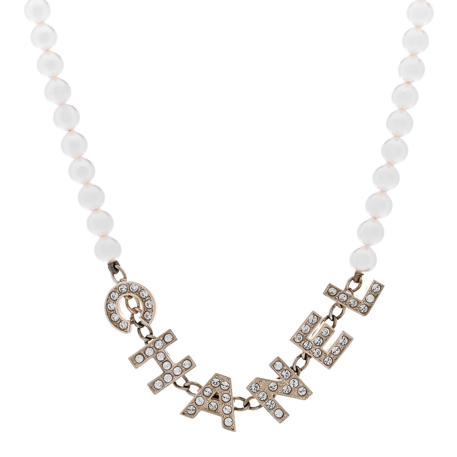 Pearl Crystal CC Logo Short Necklace Gold