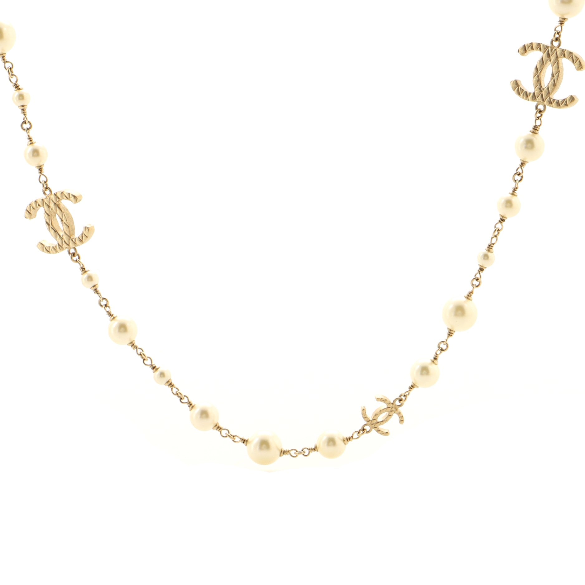 CC Long Necklace Faux Pearls and Metal