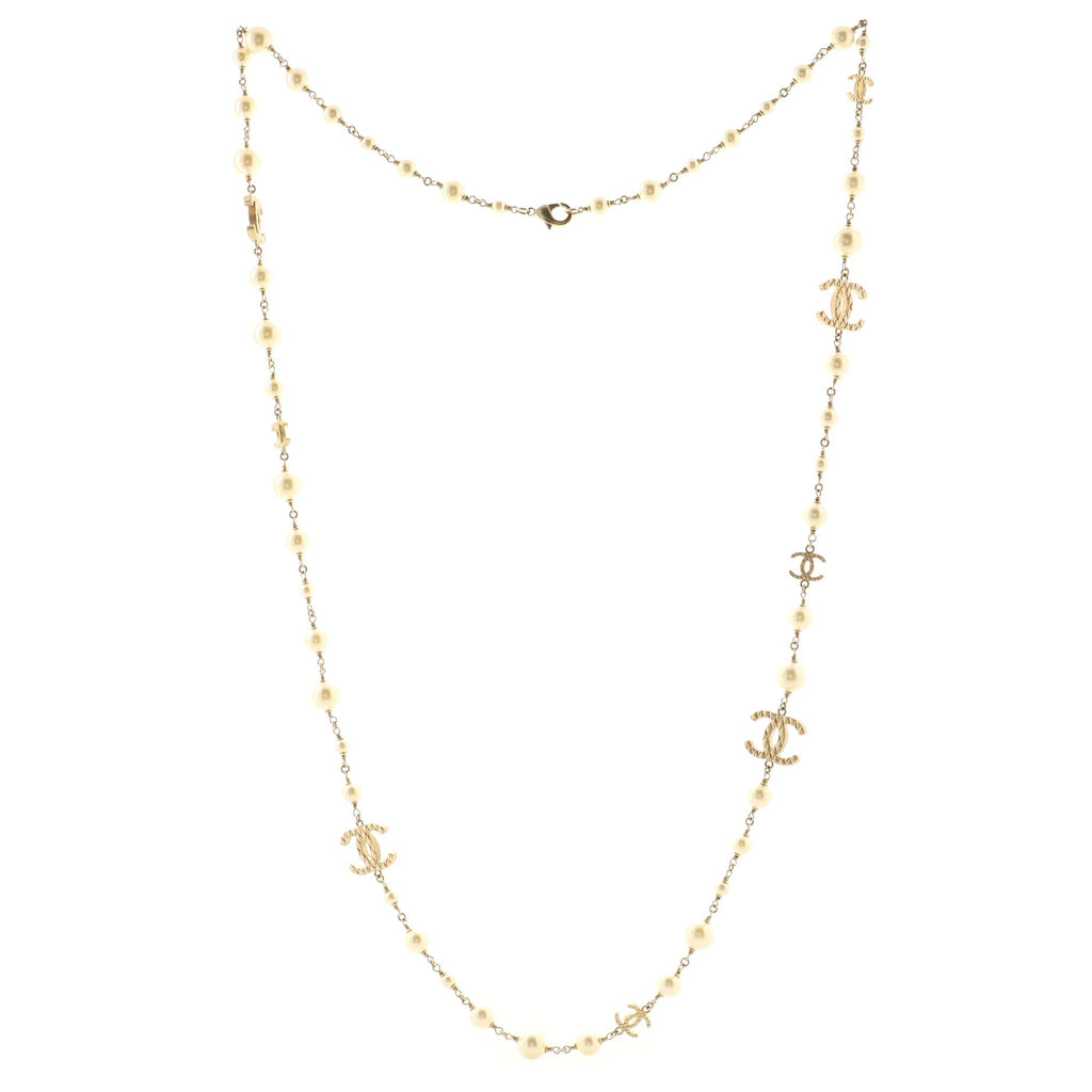 CC Long Necklace Faux Pearls and Metal