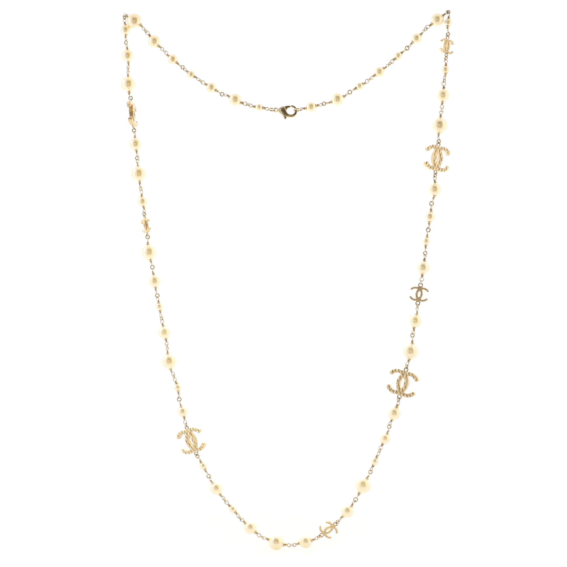 CC Long Necklace Faux Pearls and Metal
