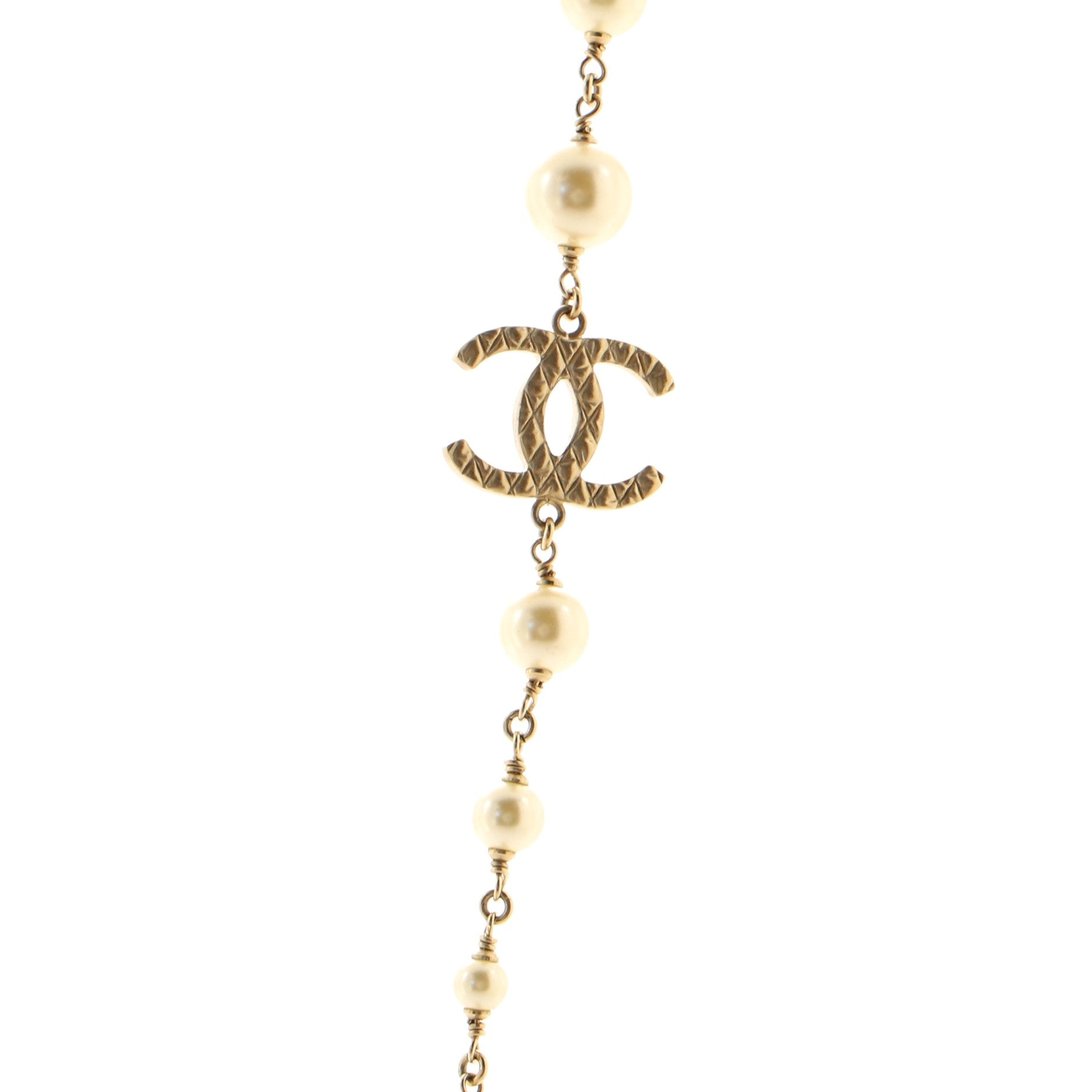 CC Long Necklace Faux Pearls and Metal