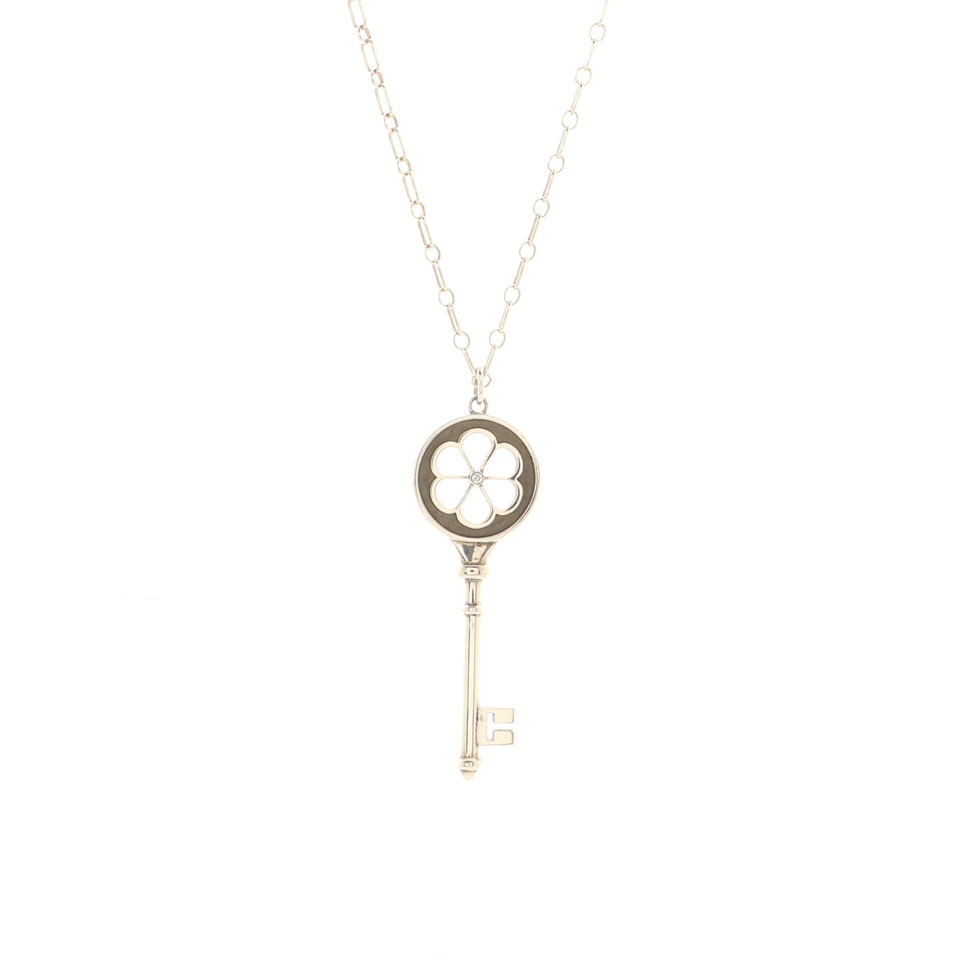 Daisy Key Pendant Necklace Sterling Silver with Diamond Large