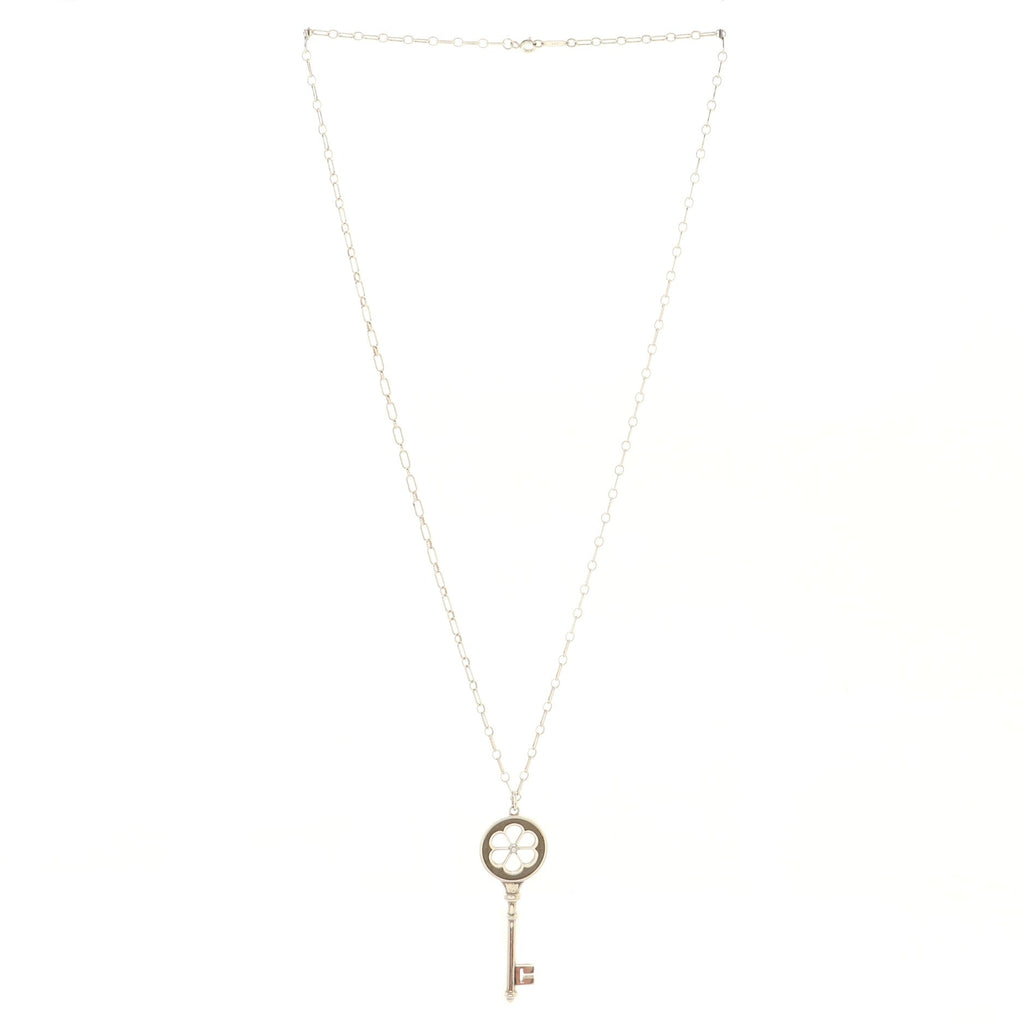 Daisy Key Pendant Necklace Sterling Silver with Diamond Large
