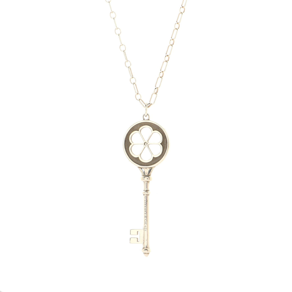 Daisy Key Pendant Necklace Sterling Silver with Diamond Large