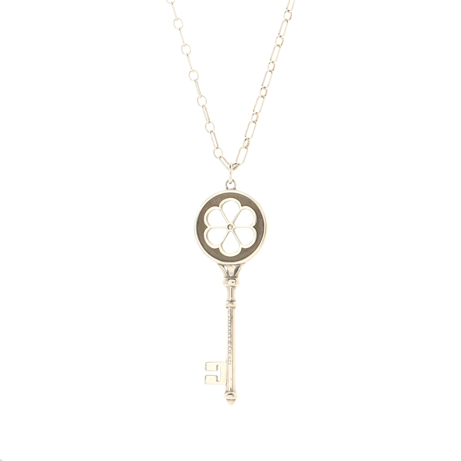 Daisy Key Pendant Necklace Sterling Silver with Diamond Large