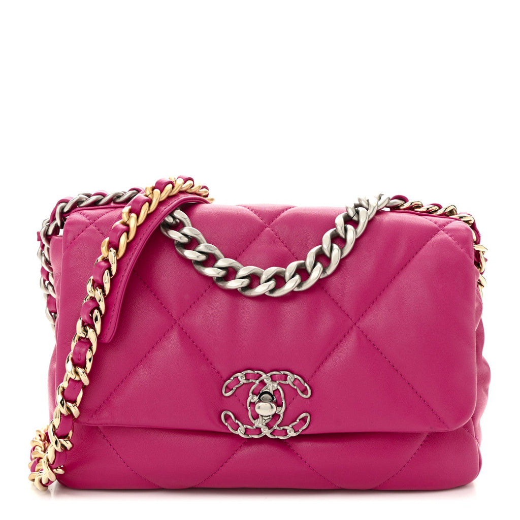 Lambskin Quilted Medium Chanel 19 Flap Dark Pink