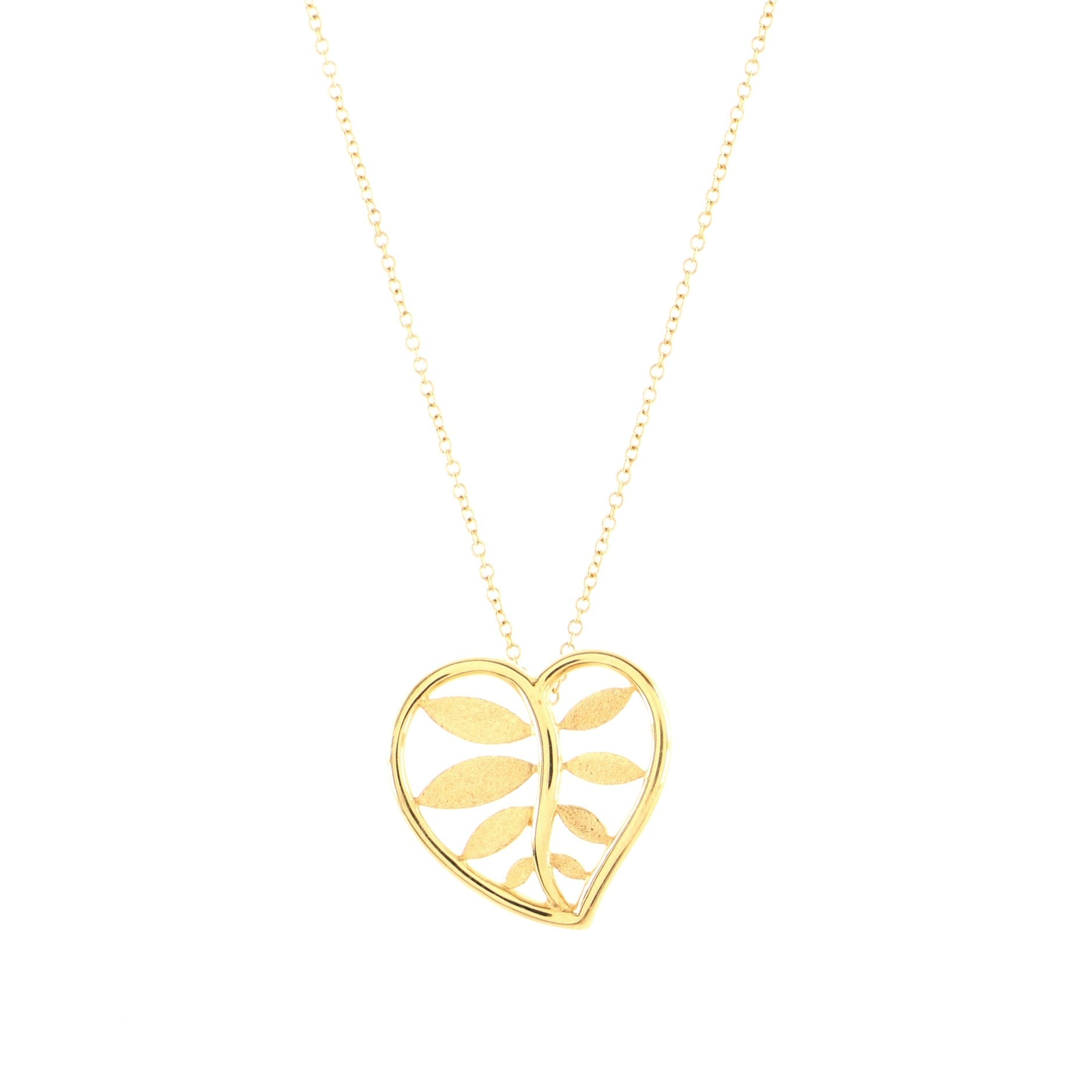 Paloma Picasso Olive Leaf Heart Pendant Necklace 18K Yellow Gold