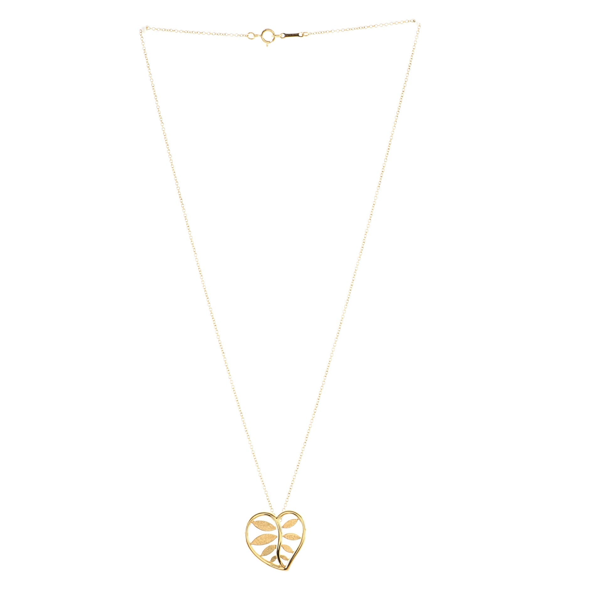 Paloma Picasso Olive Leaf Heart Pendant Necklace 18K Yellow Gold