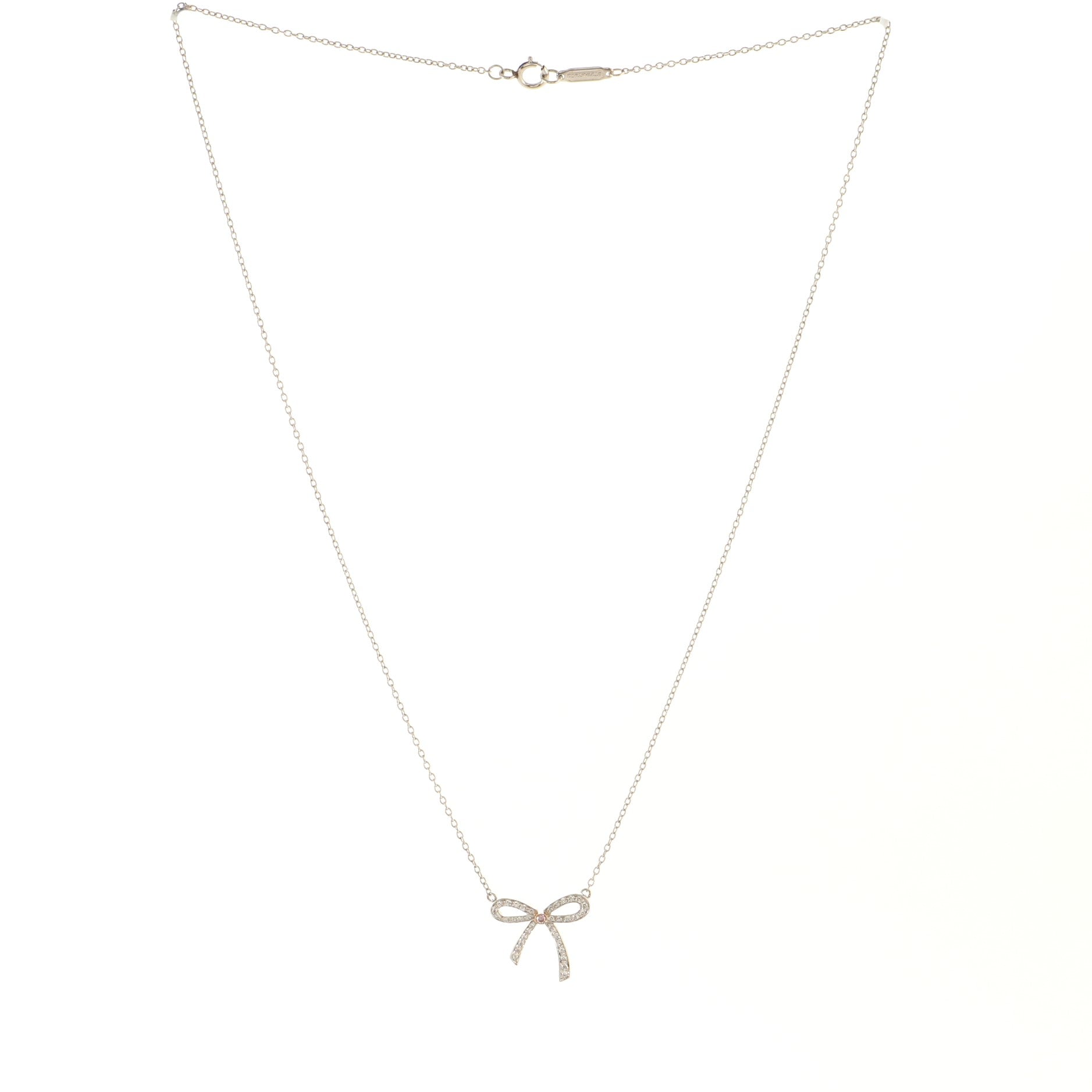 Bow Pendant Necklace Platinum and 18K Rose Gold with Pink and White Diamonds