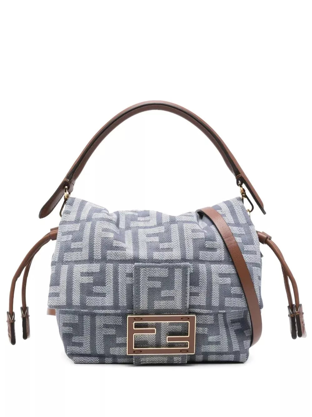 denim-effect ff jacquard mamma baguette small bag