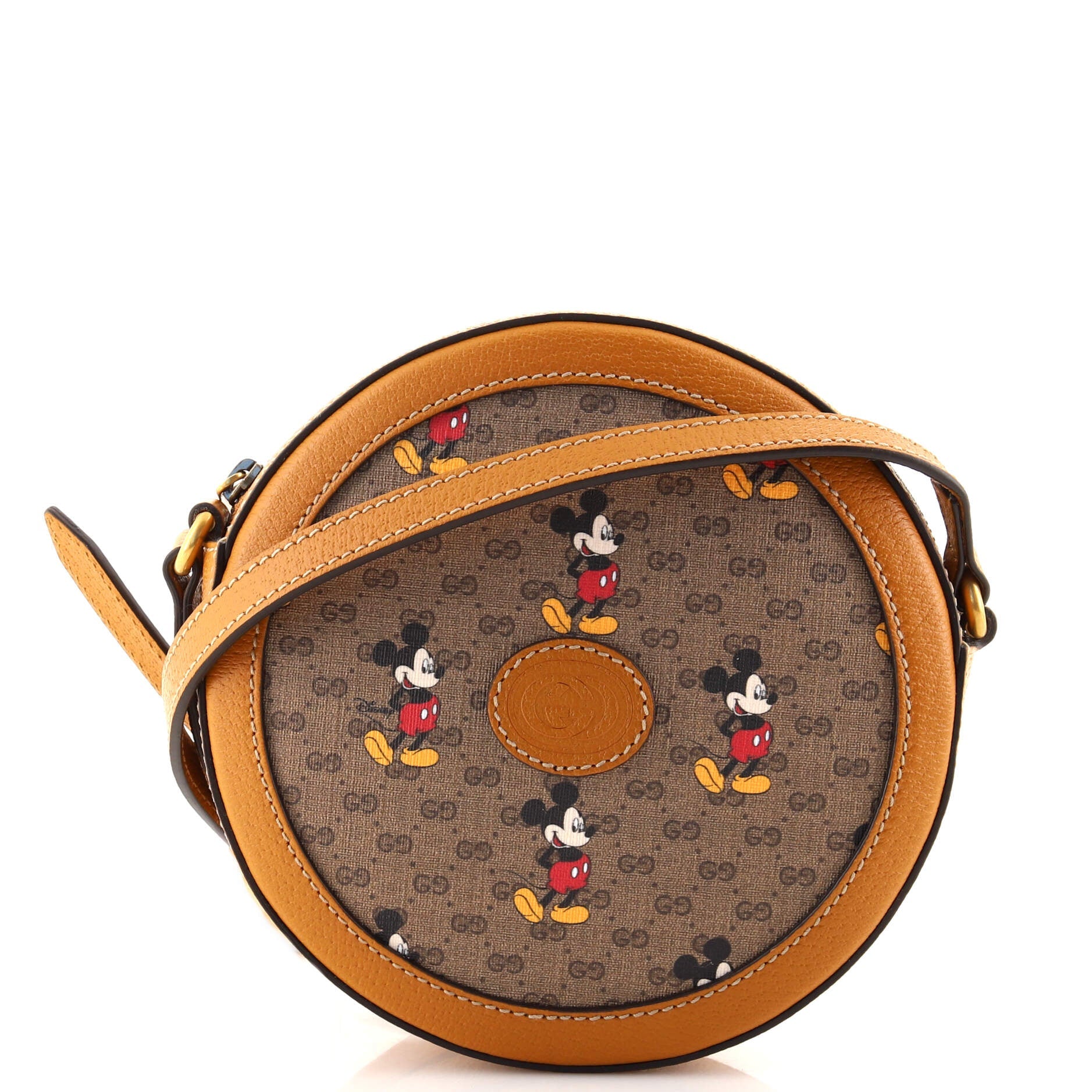 Disney Mickey Mouse Round Shoulder Bag Printed Mini GG Coated Canvas