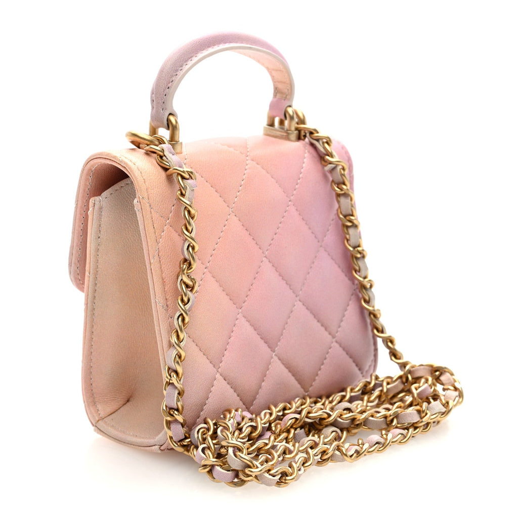 Lambskin Quilted Ombre Top Handle Flap Clutch With Chain Pink