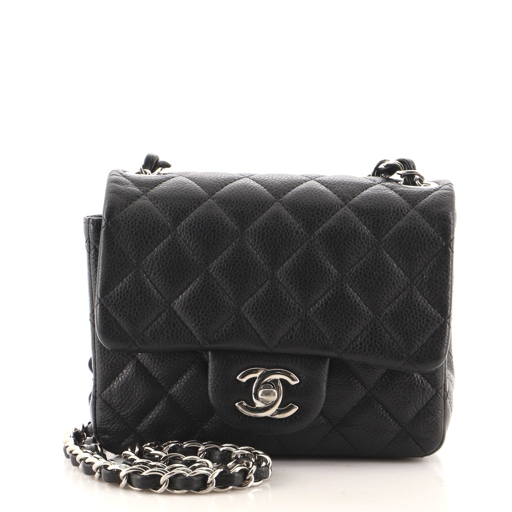 Square Classic Single Flap Bag Quilted Caviar Mini