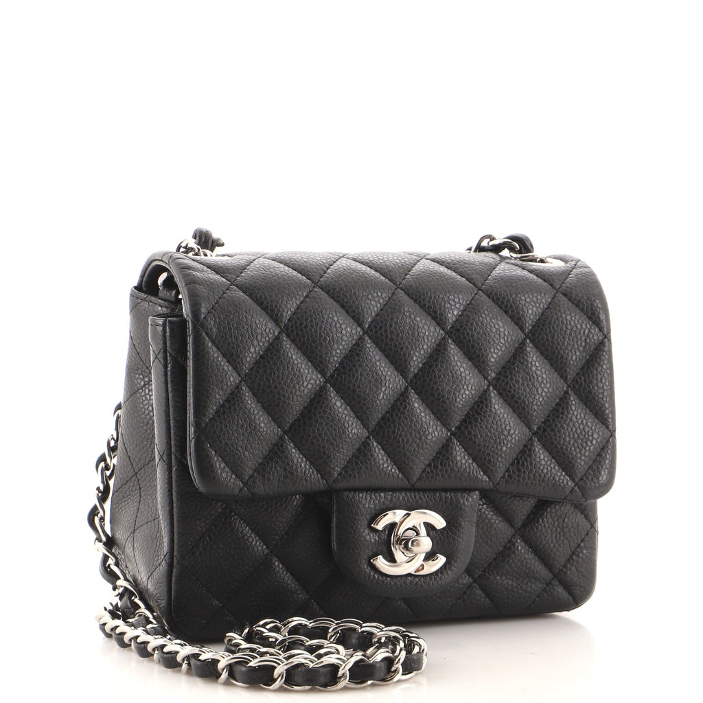 Square Classic Single Flap Bag Quilted Caviar Mini