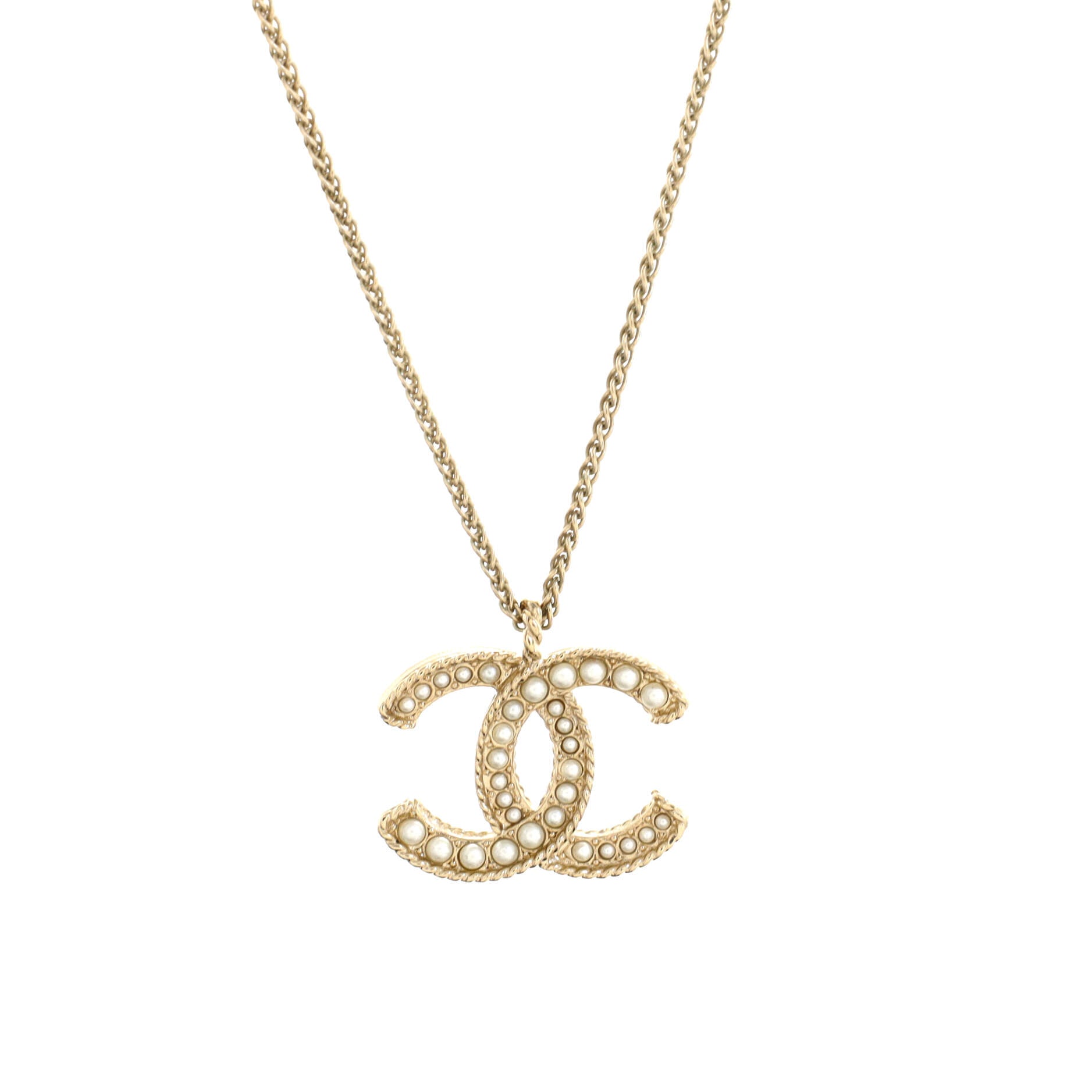 CC Pendant Necklace Metal with Faux Pearls