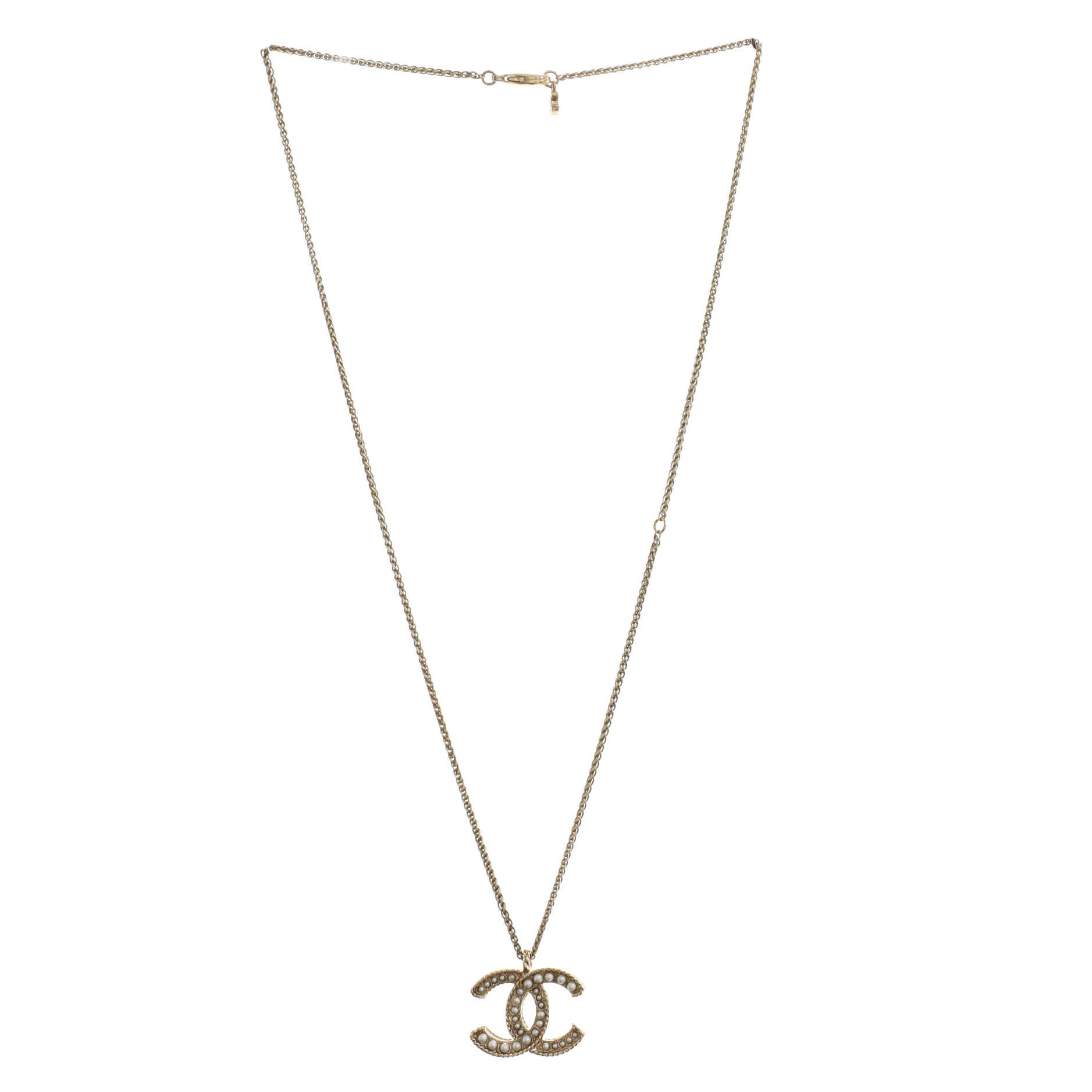 CC Pendant Necklace Metal with Faux Pearls
