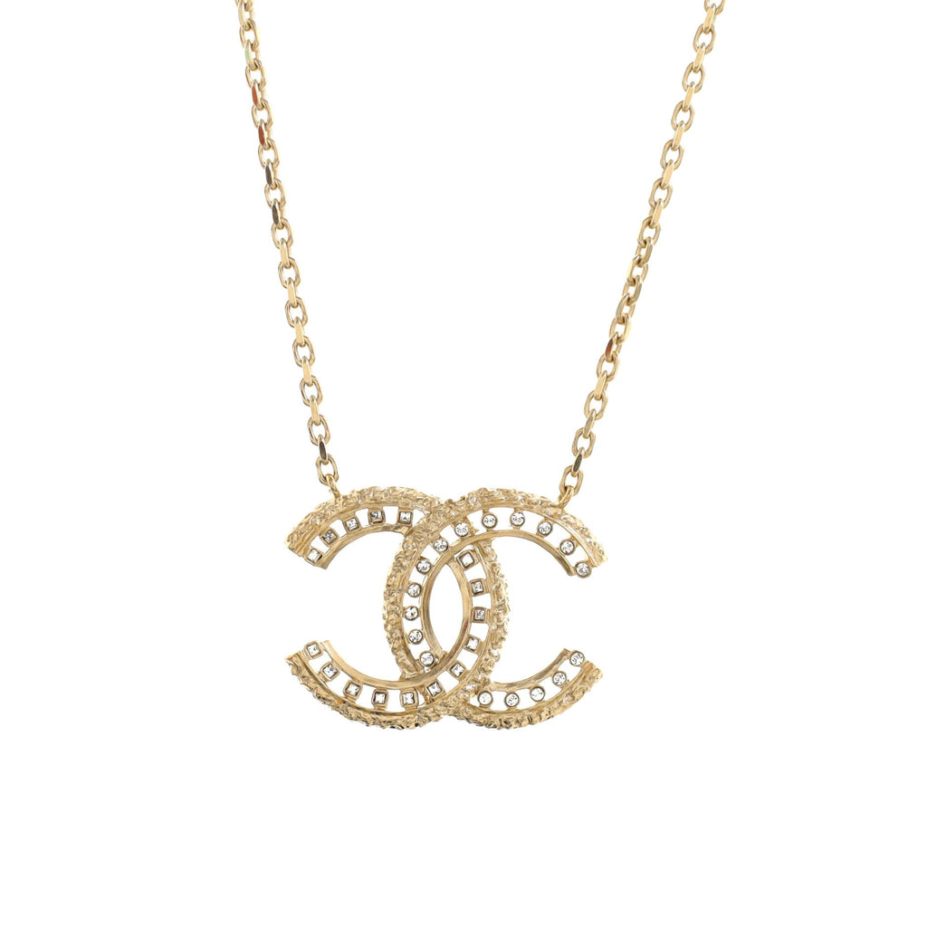 Quilted CC Pendant Snake Chain Necklace Metal with Crystals