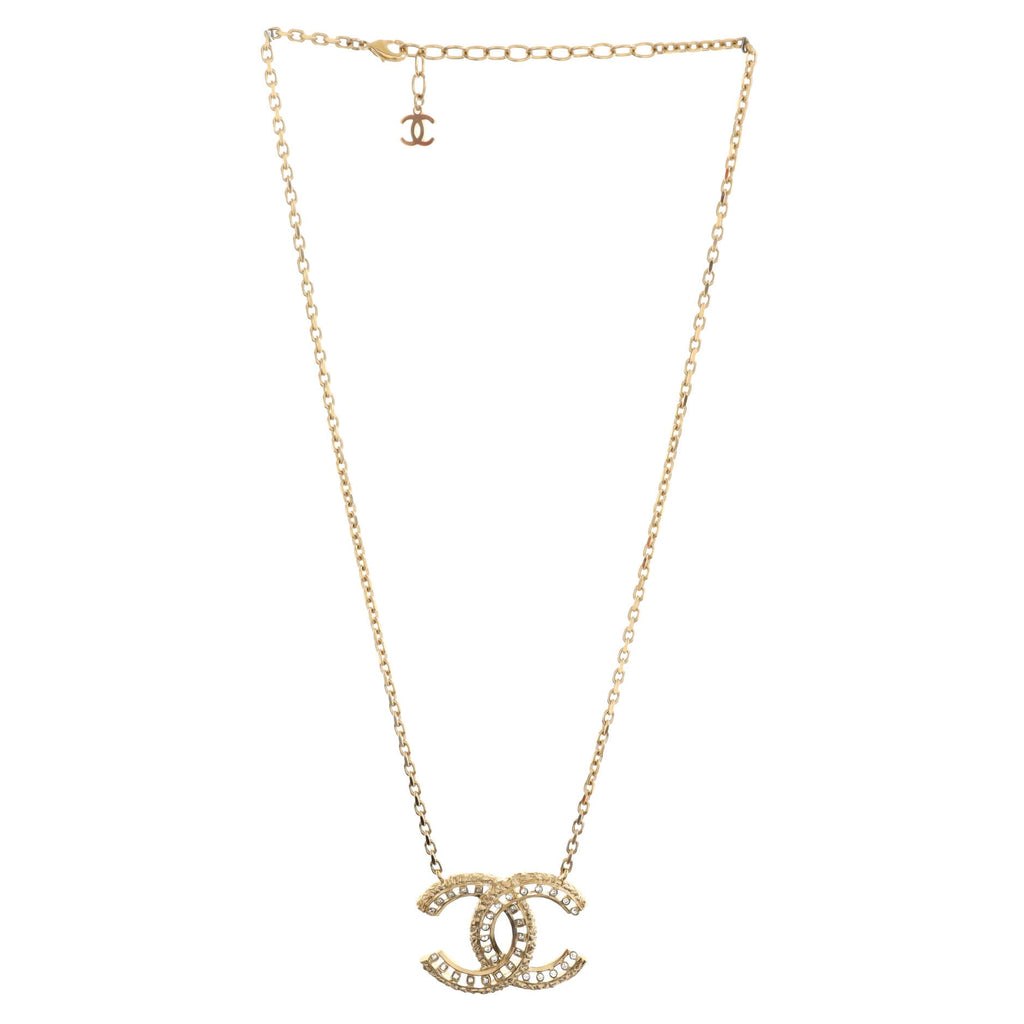 Quilted CC Pendant Snake Chain Necklace Metal with Crystals