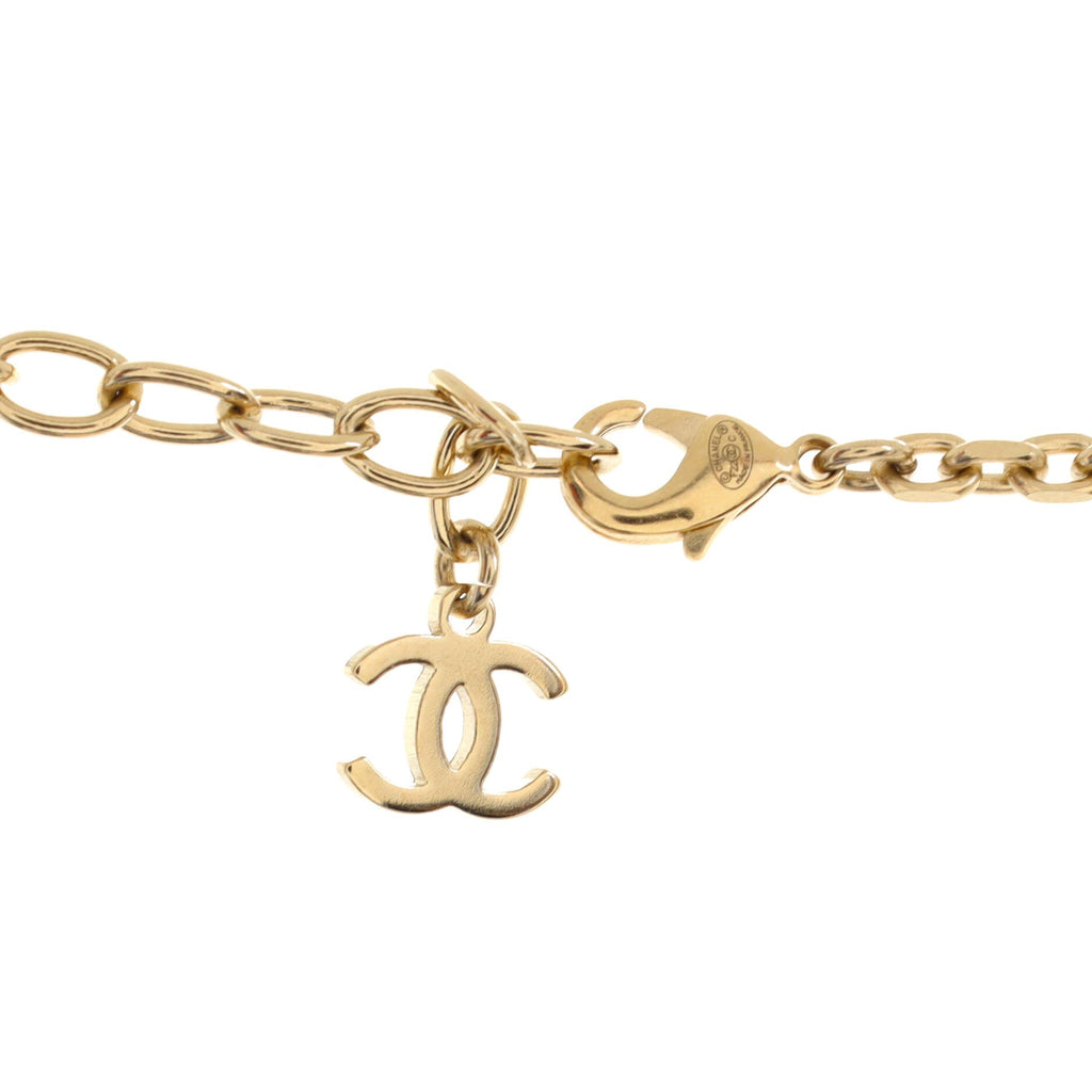 Quilted CC Pendant Snake Chain Necklace Metal with Crystals