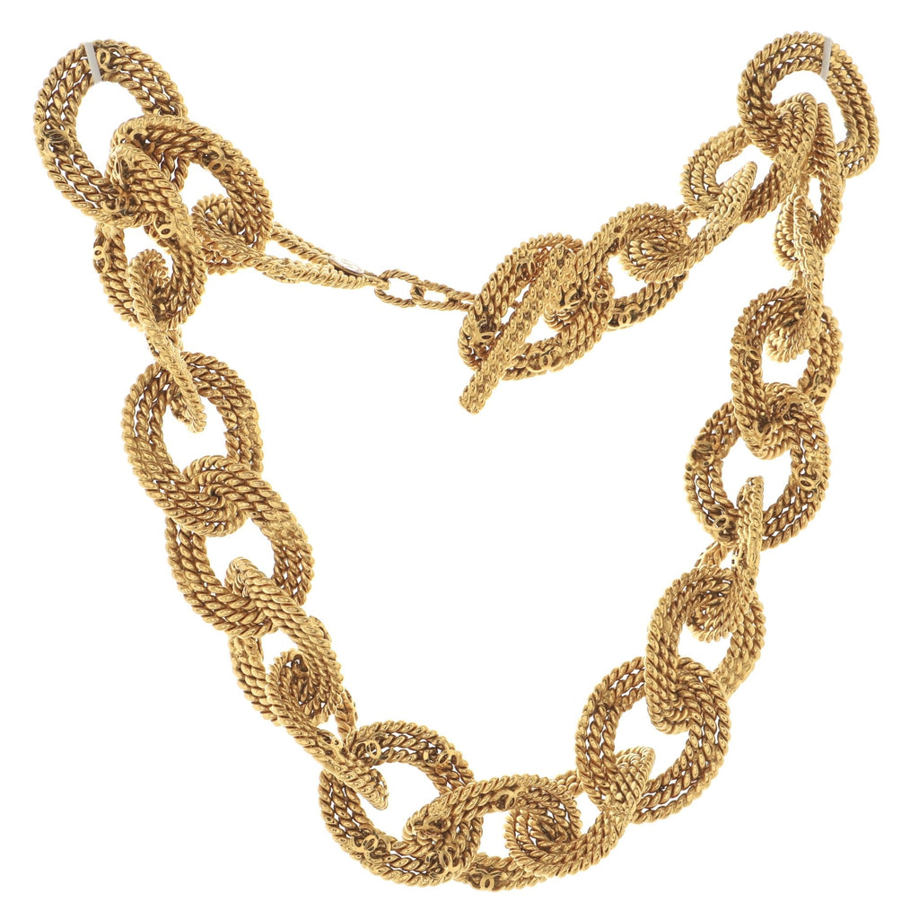 Vintage CC Twist Oval Link Toggle Necklace Metal Large