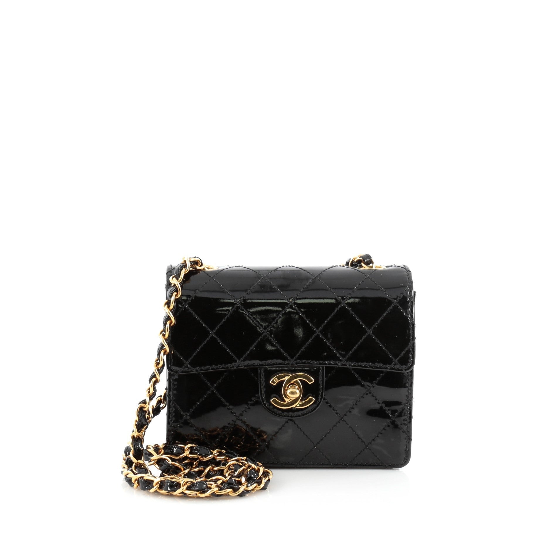 Vintage Square Classic Single Flap Bag Quilted Patent Mini