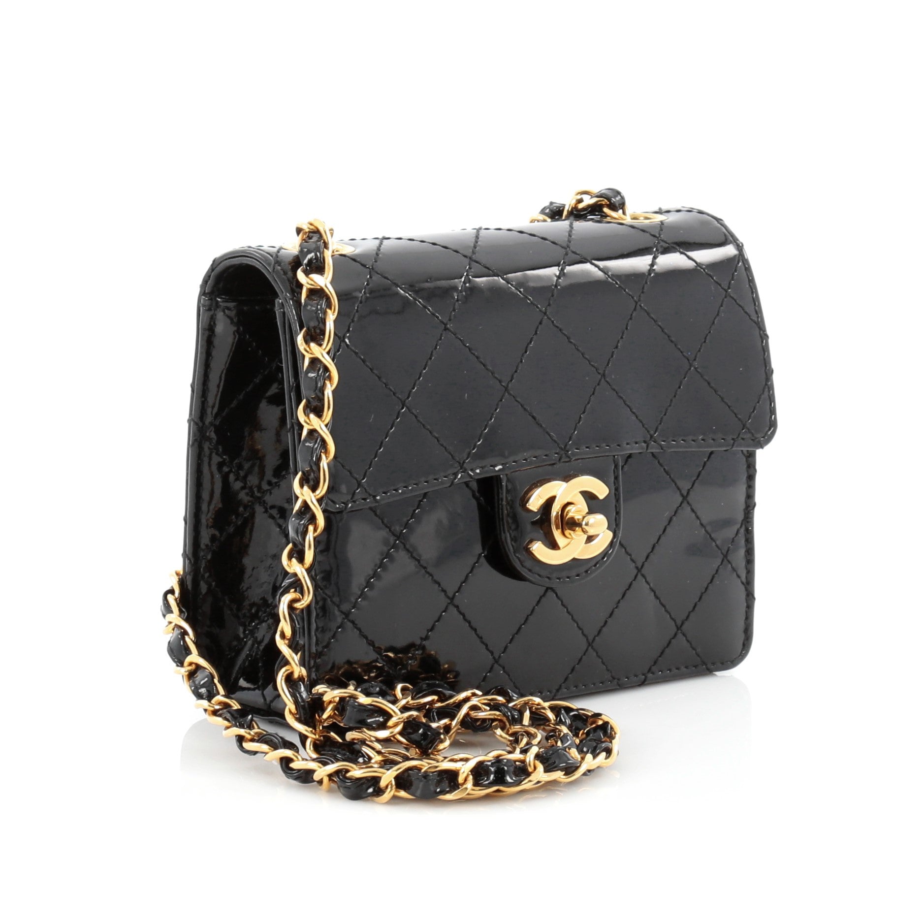 Vintage Square Classic Single Flap Bag Quilted Patent Mini