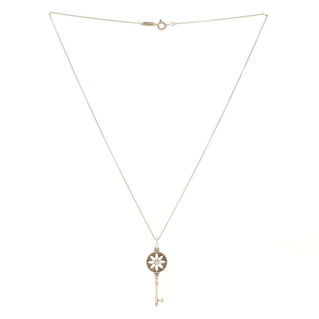 Daisy Key Pendant Necklace Sterling Silver with Diamond Small