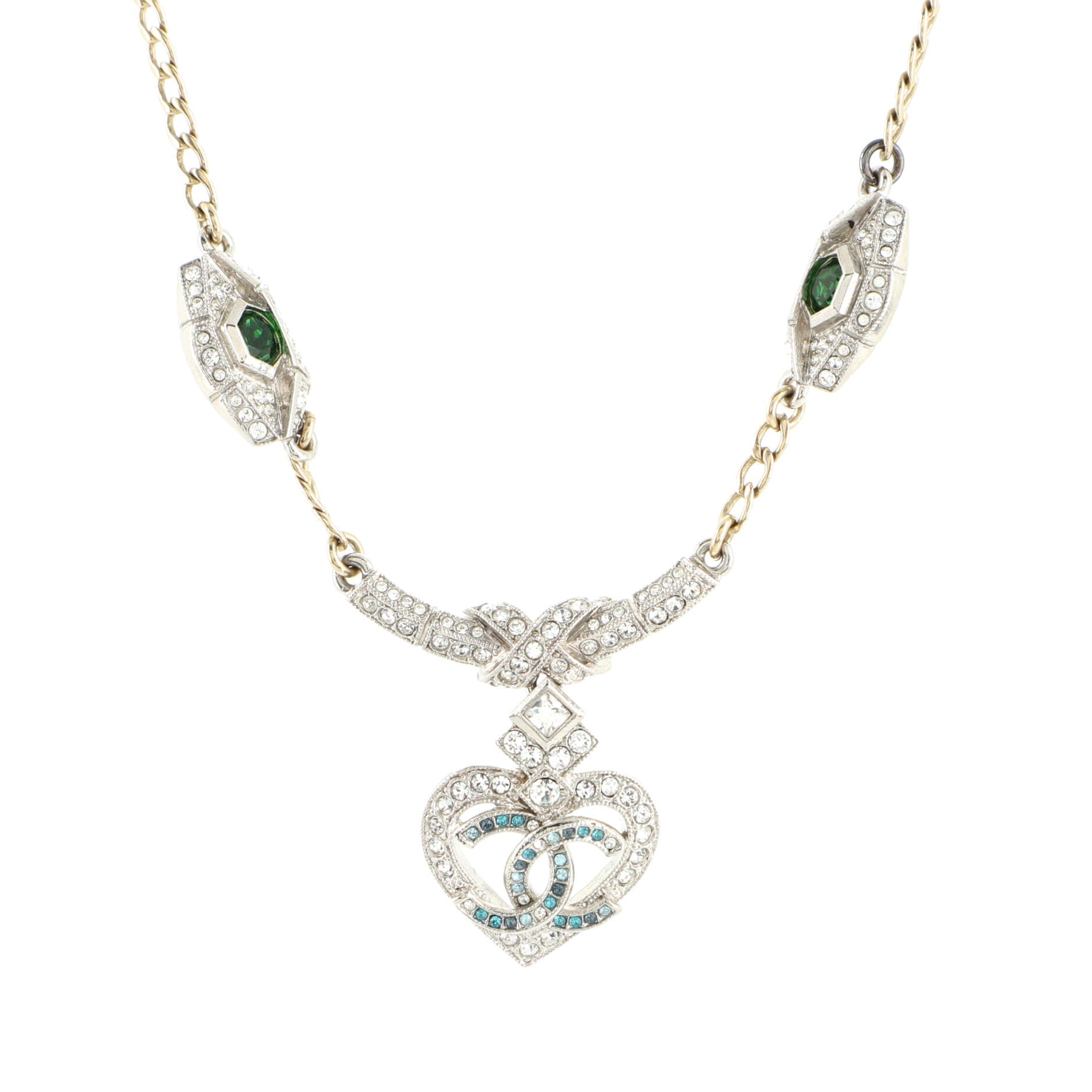 New Eyes Heart CC Pendant Necklace Metal with Crystals