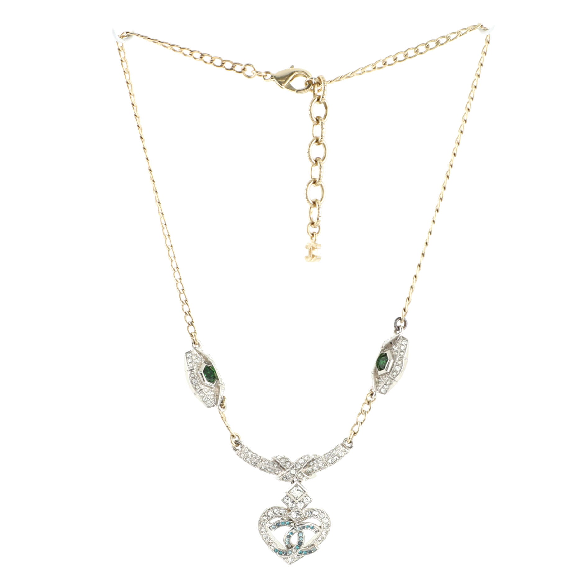 New Eyes Heart CC Pendant Necklace Metal with Crystals