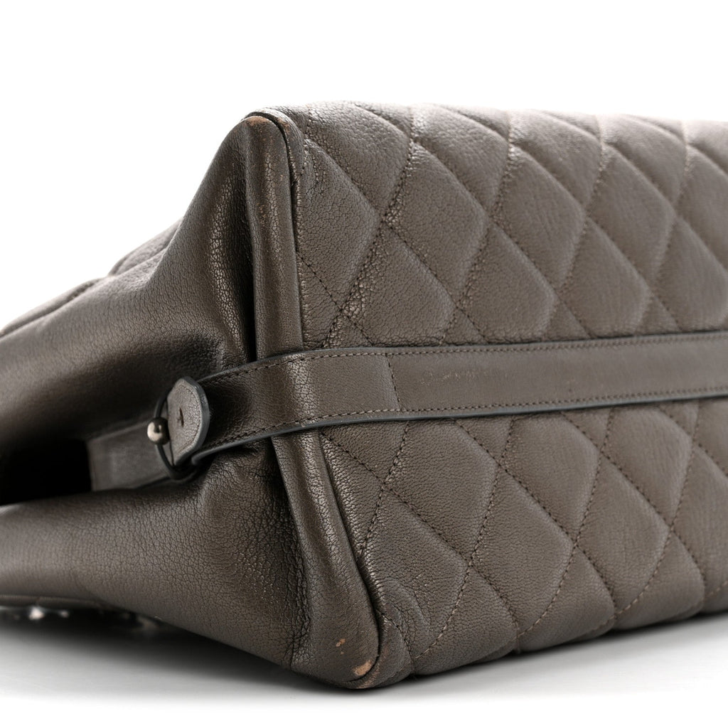 Metallic Goatskin Quilted Large City Rock Shopping Bag Silver