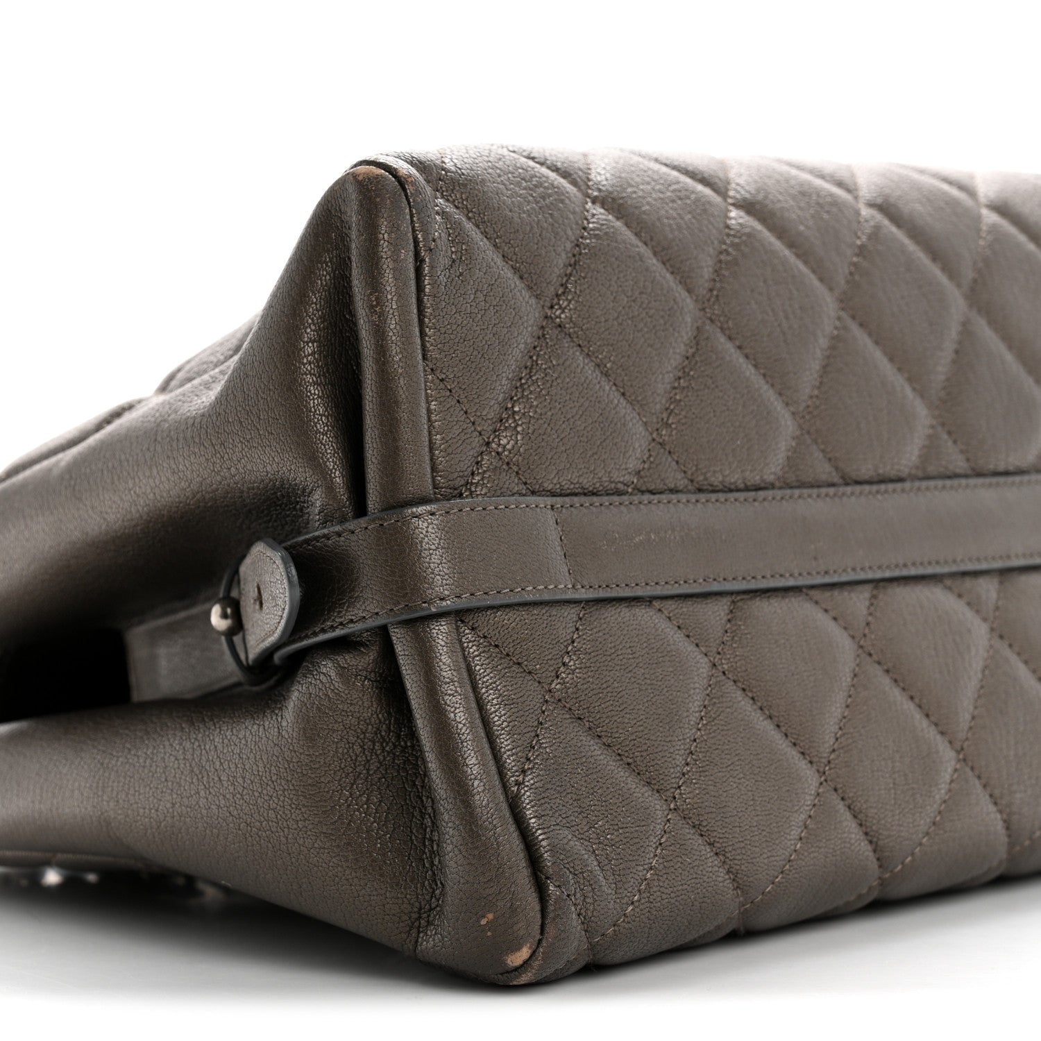 Metallic Goatskin Quilted Large City Rock Shopping Bag Silver