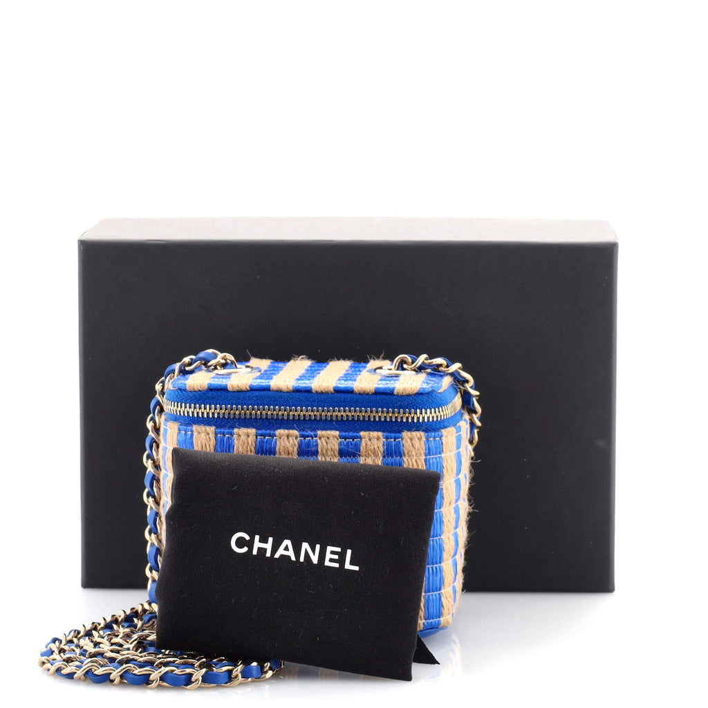 Classic Vanity Case with Chain Striped Raffia and Jute Mini