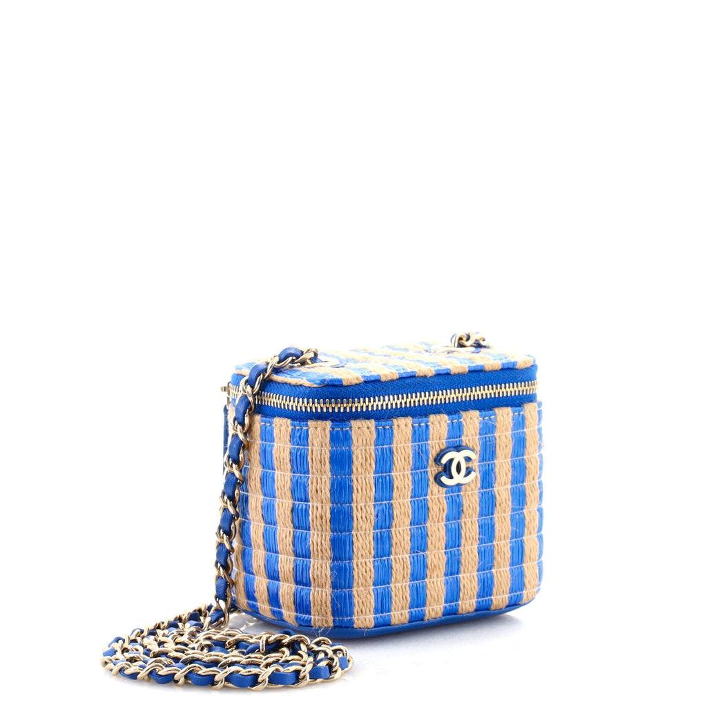 Classic Vanity Case with Chain Striped Raffia and Jute Mini