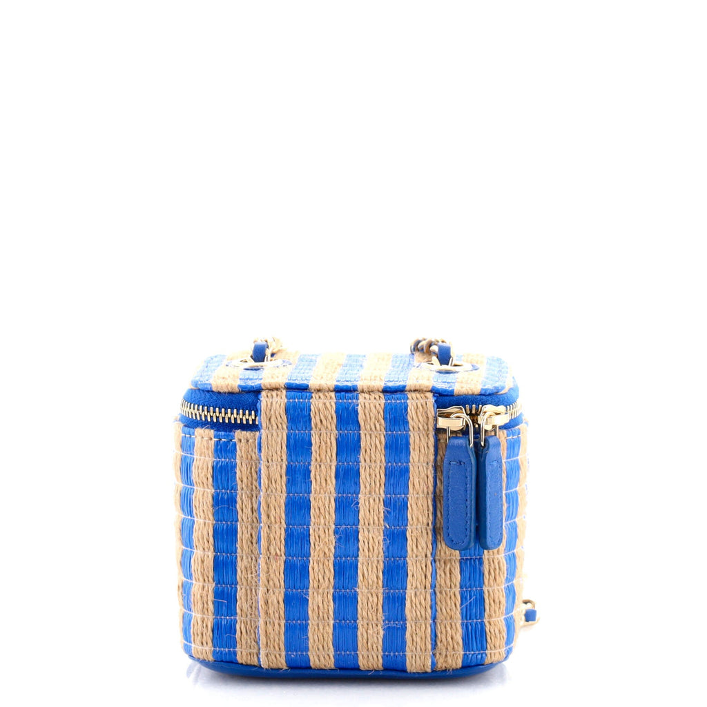 Classic Vanity Case with Chain Striped Raffia and Jute Mini