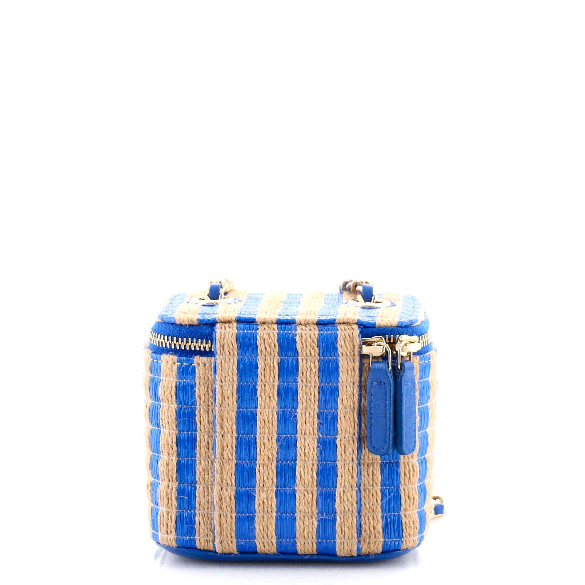 Classic Vanity Case with Chain Striped Raffia and Jute Mini