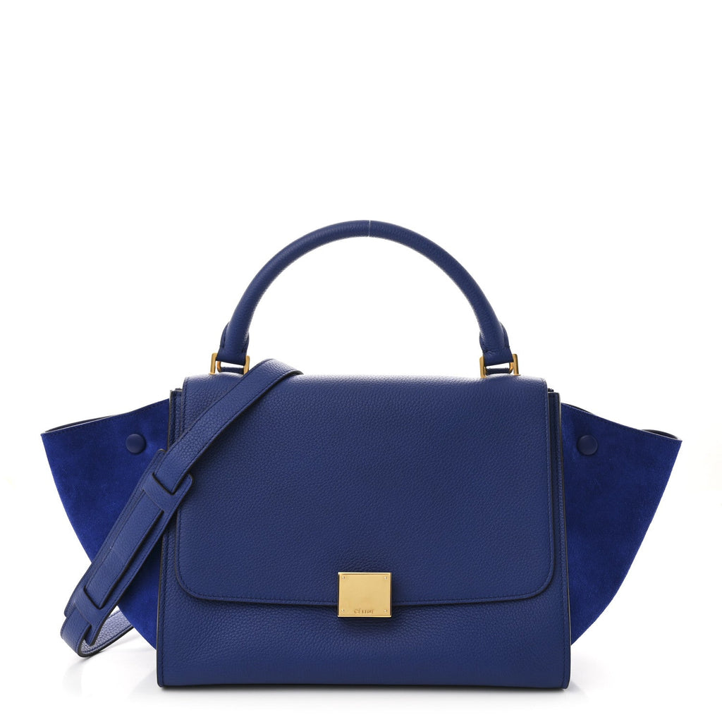 Drummed Calfskin Suede Small Trapeze Indigo