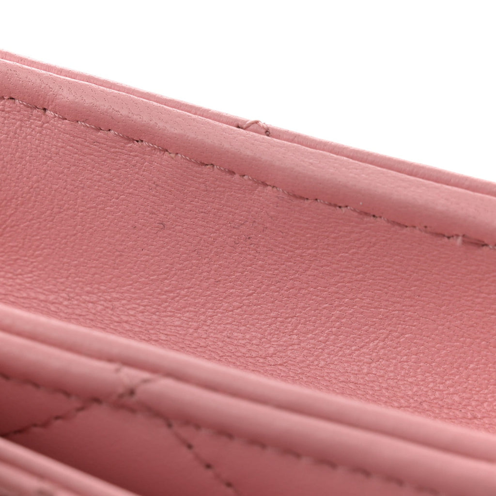 Lambskin Quilted Trendy CC Wallet On Chain WOC Pink