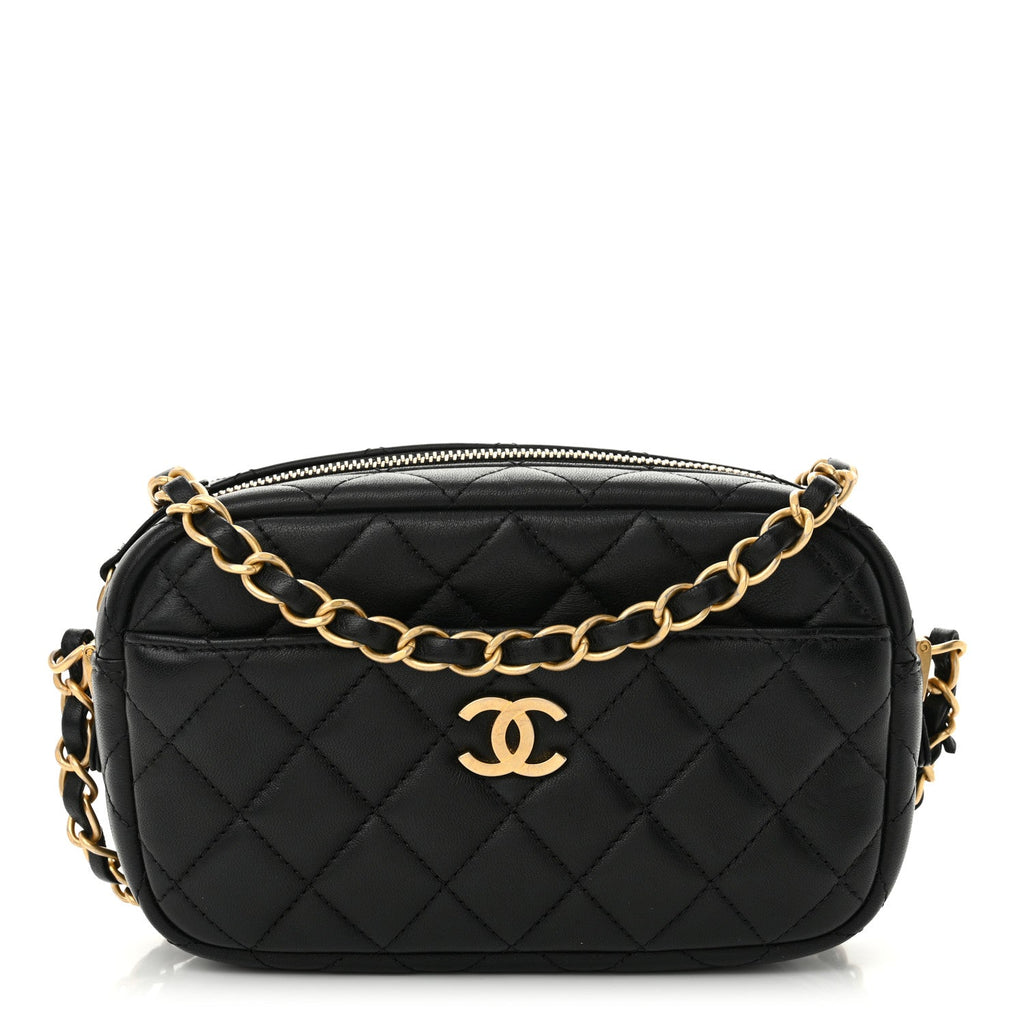 Lambskin Quilted Camera Bag Black