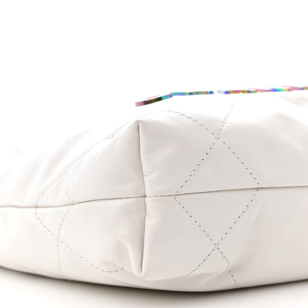 Shiny Calfskin Quilted Rainbow Mini Chanel 22 White