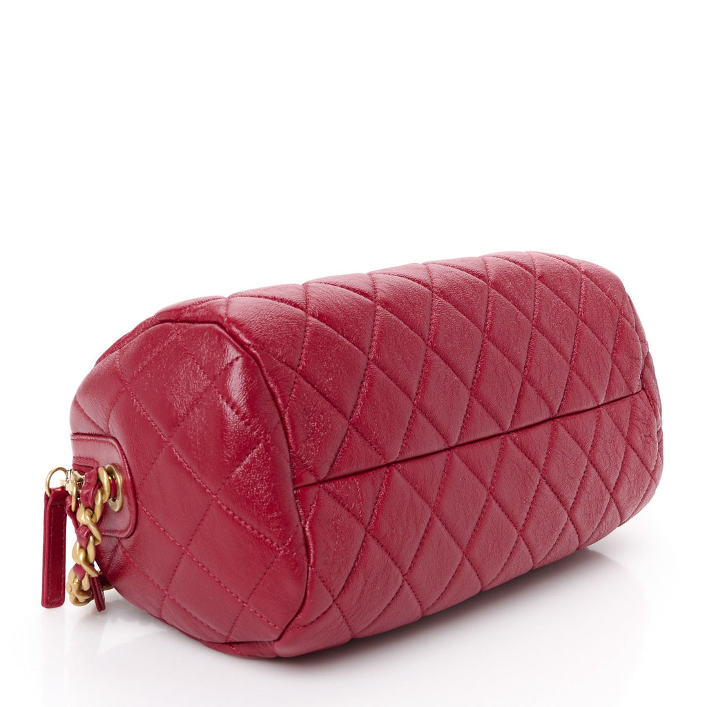 Shiny Lambskin Quilted Fashion Therapy Bowling Bag Red