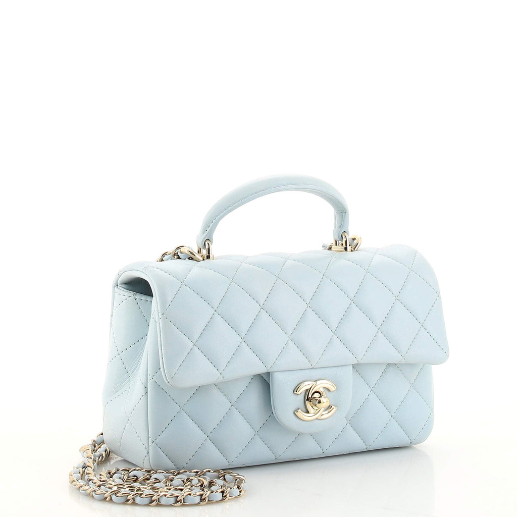 Classic Single Flap Top Handle Bag Quilted Lambskin Mini